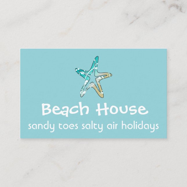 Blue Business Card with Starfish for Beach House (Back)