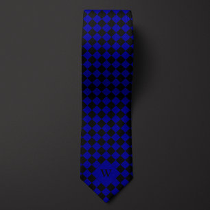 Blue Business Chequered Monogram Tie