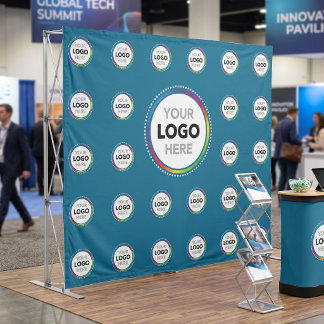Blue Business Logo Backdrop | Promo Photo Wall Tapestry
