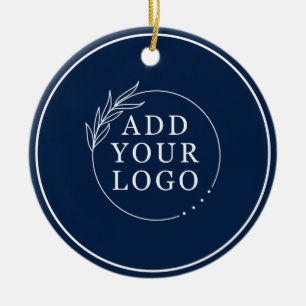 Blue Business Logo Company Name Merry Christmas Ceramic Tree Decoration
