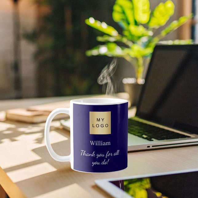 Blue business logo employee thank you coffee mug (Creator Uploaded)