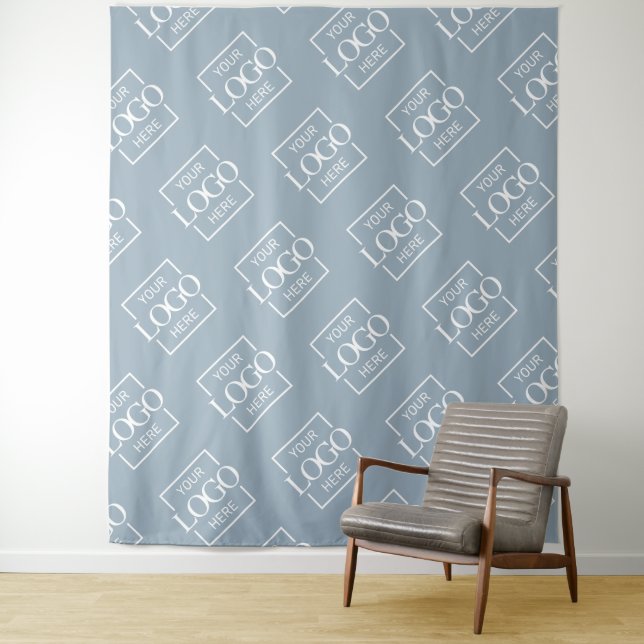 Blue Business Logo Pattern Trade Show Backdrop Tapestry (In Situ)