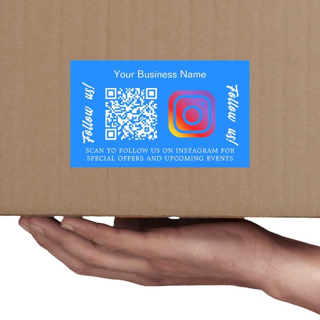 Blue business name qr code Instagram Rectangular Sticker (Creator Uploaded)