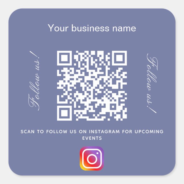 Blue business name qr code instagram square sticker (Front)