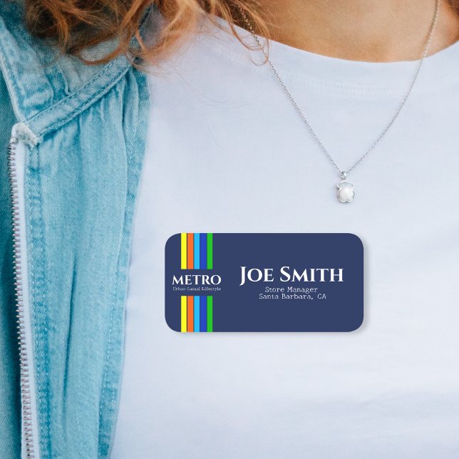 Blue Business Name Urban Modern Vertical Stripes Tag (Creator Uploaded)
