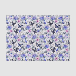Blue Butterflies And Flowers Tissue Paper