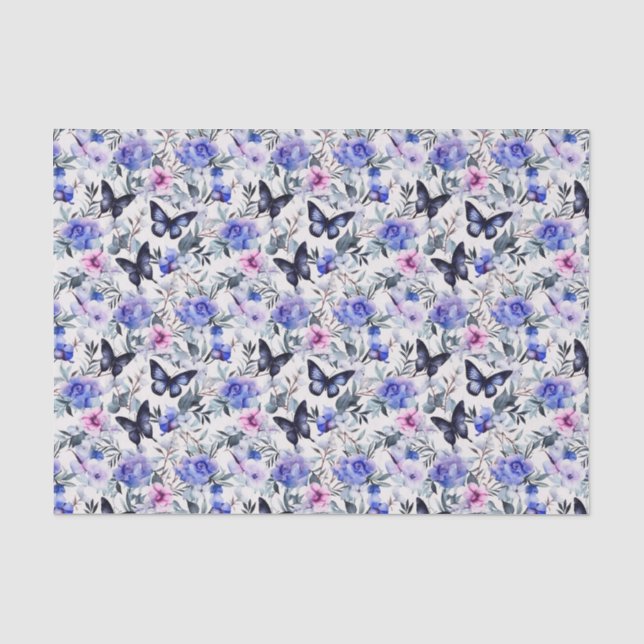 Blue Butterflies And Flowers  Tissue Paper (Front)