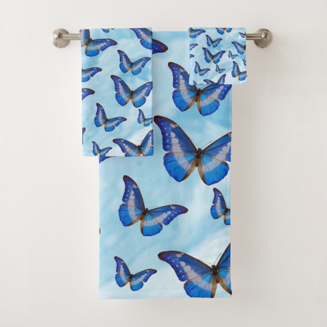 Blue Butterflies Bath Towel Set (Insitu)