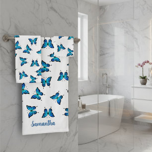 Blue Butterflies Bathroom Towel Set