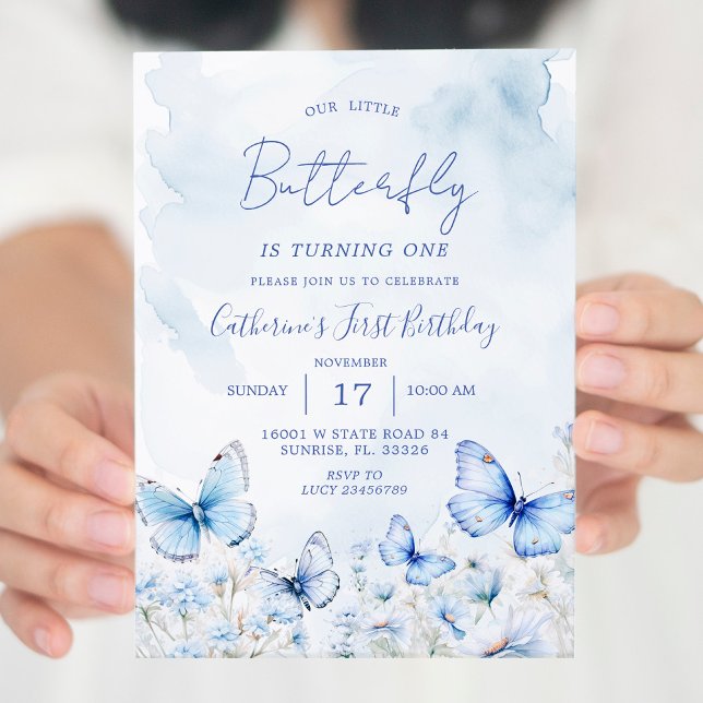 Blue Butterflies Birthday Party Invitation (Creator Uploaded)