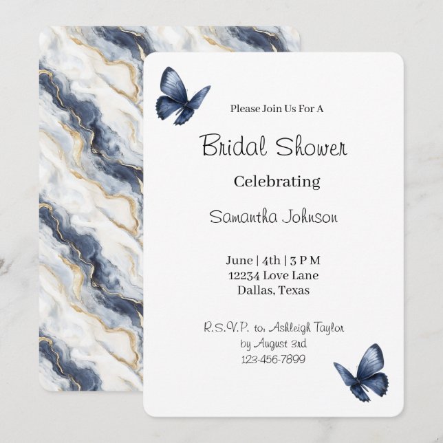 Blue Butterflies Bridal Shower Invitation (Front/Back)