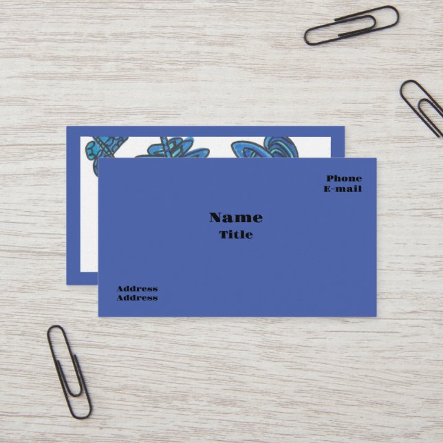 Blue Butterflies Business Cards (Front/Back In Situ)