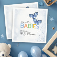 Blue Butterflies Due with Two Twins Baby Shower