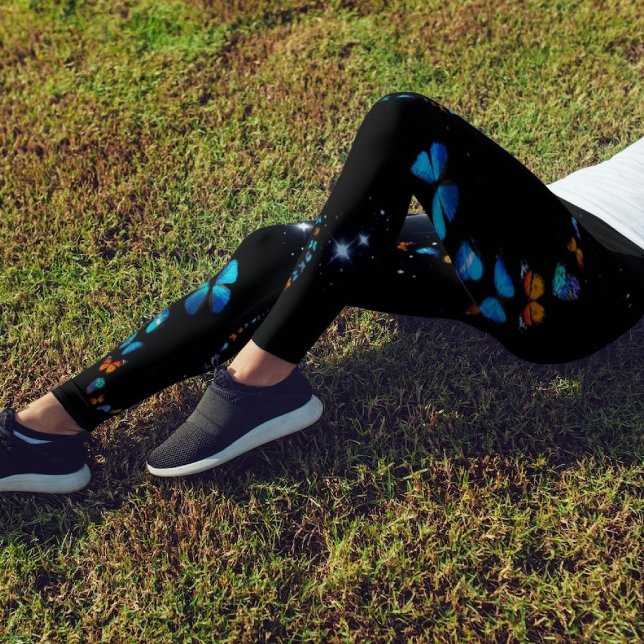 Blue butterflies fall in stars black Leggings (Creator Uploaded)