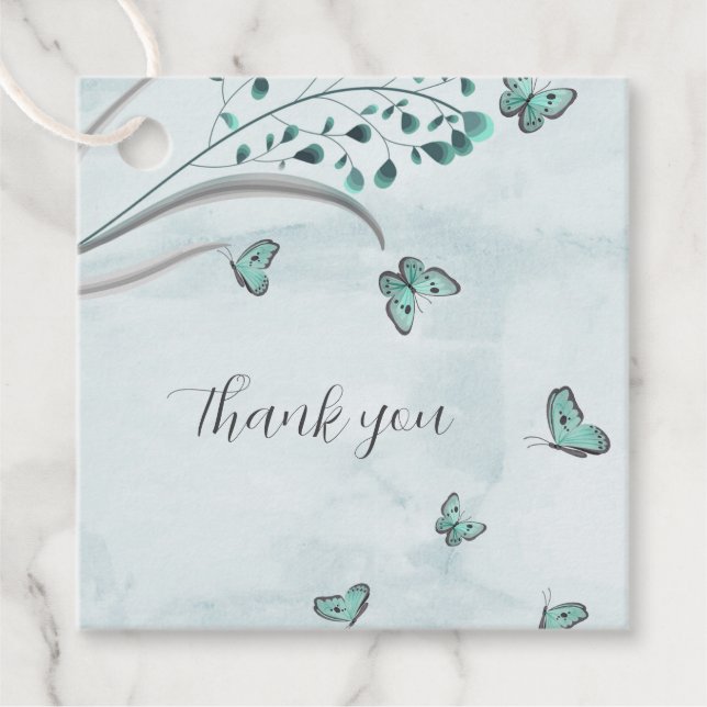 blue butterflies floral favour tags (Front)