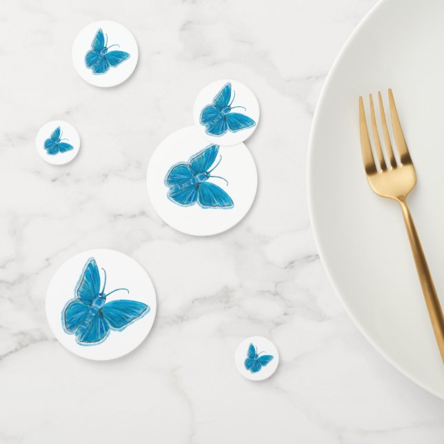 Blue Butterflies Fluttering Illustration Pattern Confetti (Group)
