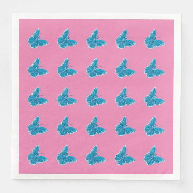 Blue Butterflies Fluttering Illustration Pattern Napkin (Front)