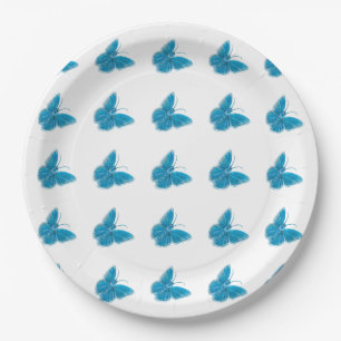 Blue Butterflies Fluttering Illustration Pattern Paper Plate
