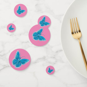 Blue Butterflies Fluttering Pattern Pink Confetti