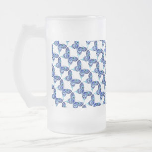 blue butterflies frosted glass beer mug