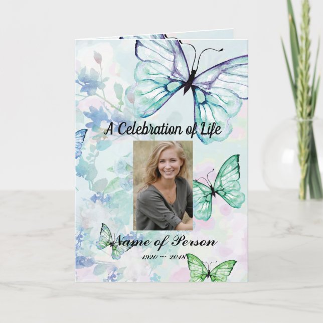 Blue Butterflies Funeral Program Programme (Front)