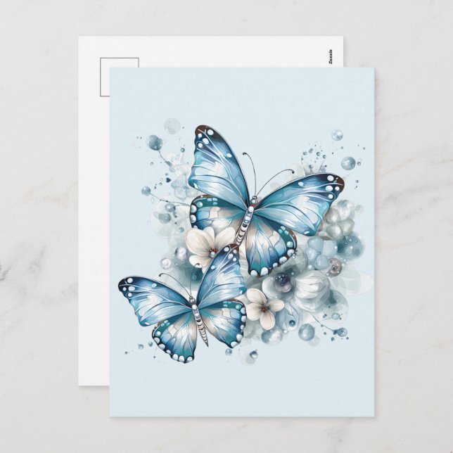 Blue Butterflies Holiday Postcard (Front/Back)