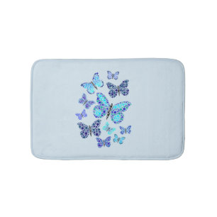 Blue Butterflies In Dots Bath Mat