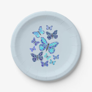 Blue Butterflies In Dots Paper Plate