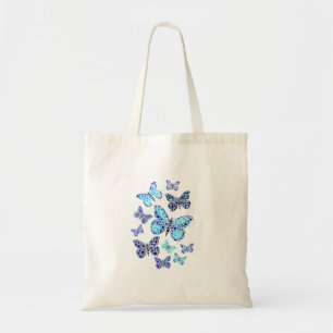 Blue Butterflies In Dots Tote Bag