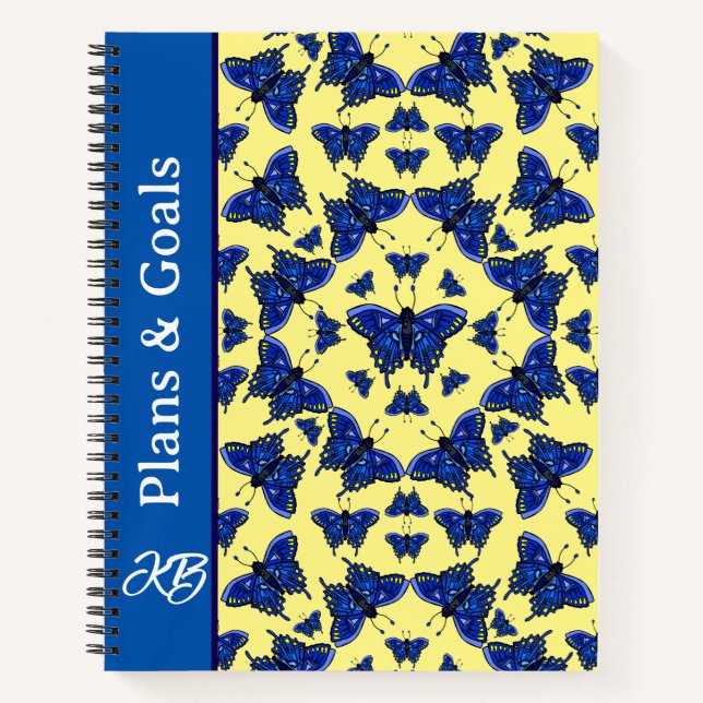 Blue Butterflies in Fun Playful Pattern on Journal (Front)