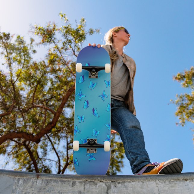 Blue Butterflies in Moonlight Skateboard (Outdoor 1)