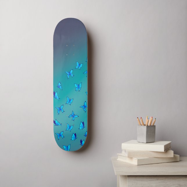 Blue Butterflies in Moonlight Skateboard (Wall Art)