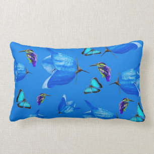 Blue Butterflies, Kingfishers, And Bell Flowers, Lumbar Cushion
