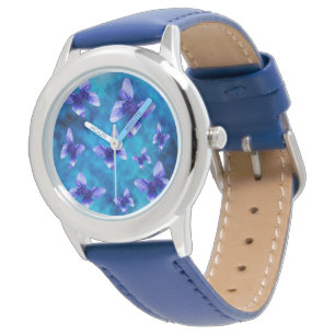 Blue Butterflies Of Summer, Kids Leather Watch