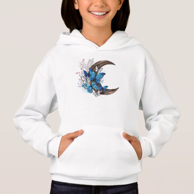 Blue butterflies on wooden crescent (Front)