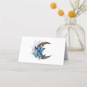 Blue butterflies on wooden crescent appointment card