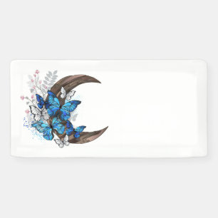 Blue butterflies on wooden crescent banner