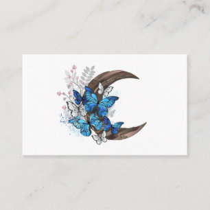Blue butterflies on wooden crescent business card