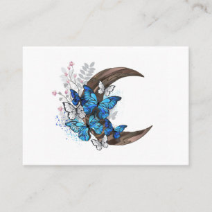 Blue butterflies on wooden crescent calling card