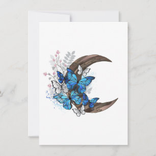 Blue butterflies on wooden crescent card