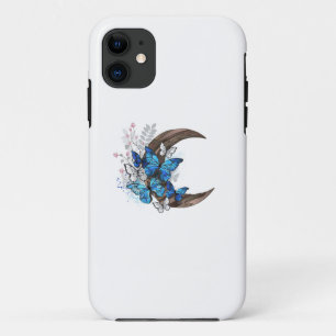 Blue butterflies on wooden crescent Case-Mate iPhone case