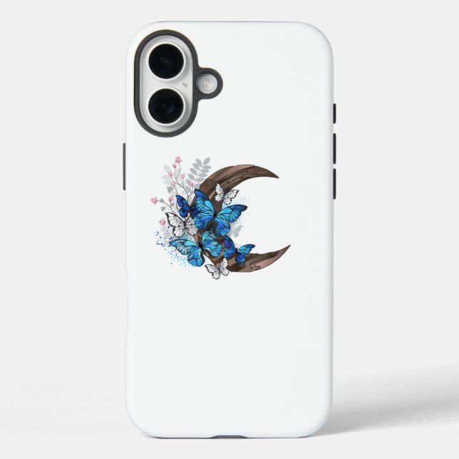 Blue butterflies on wooden crescent Case-Mate iPhone case (Back)