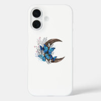 Blue butterflies on wooden crescent