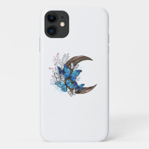 Blue butterflies on wooden crescent Case-Mate iPhone case