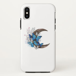 Blue butterflies on wooden crescent Case-Mate iPhone case