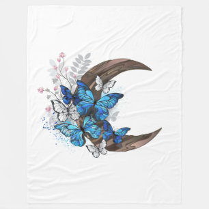 Blue butterflies on wooden crescent fleece blanket