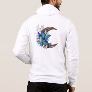 Blue butterflies on wooden crescent hoodie