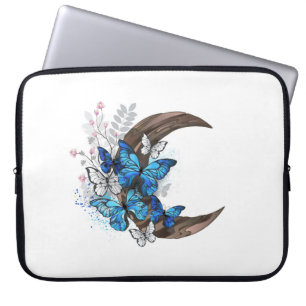 Blue butterflies on wooden crescent laptop sleeve