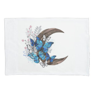 Blue butterflies on wooden crescent pillowcase