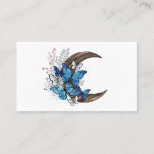 Blue butterflies on wooden crescent place card